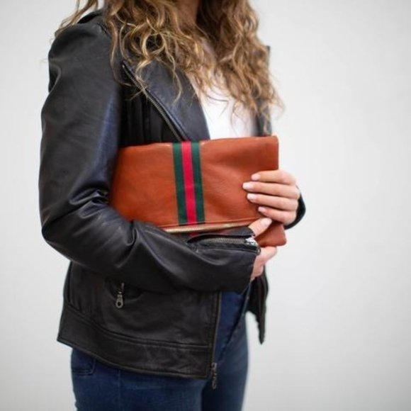 Preppy Stripe Foldover Clutch - Red/Green Stripe - Picture 2 of 2